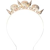 Lurrose Shell Conch Crown Headband Gold Seashell Hair Hoop Creative Decorative Headdress for Women Girls Beach Party Wedding Accessories