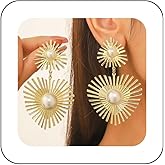 Iaceble Boho Heart Pearl Dangle Earrings Big Heart Drop Earrings Exaggerated Heart Stud Earrings Gold Statement Earrings Love Heart Earrings Jewelry for Women