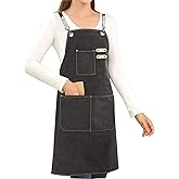 Cotton Canvas Cross Back Apron for Art Painting Garden Chef Bartender Work,Women Men 3 Pockets Waterproof Adjustable M-XXL