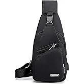 PEAGLOB Men Sling Bag Waterproof Crossbody Backpack Nylon Shoulder Bags Anti-theft Chest Bag Daypack For Men Women Hiking Motocycle with USB Charging Hole