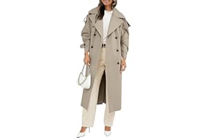 Muchpow Women's Long Trench Coat Double Breasted Lapel Oversized Windproof Overcoat with Belt
