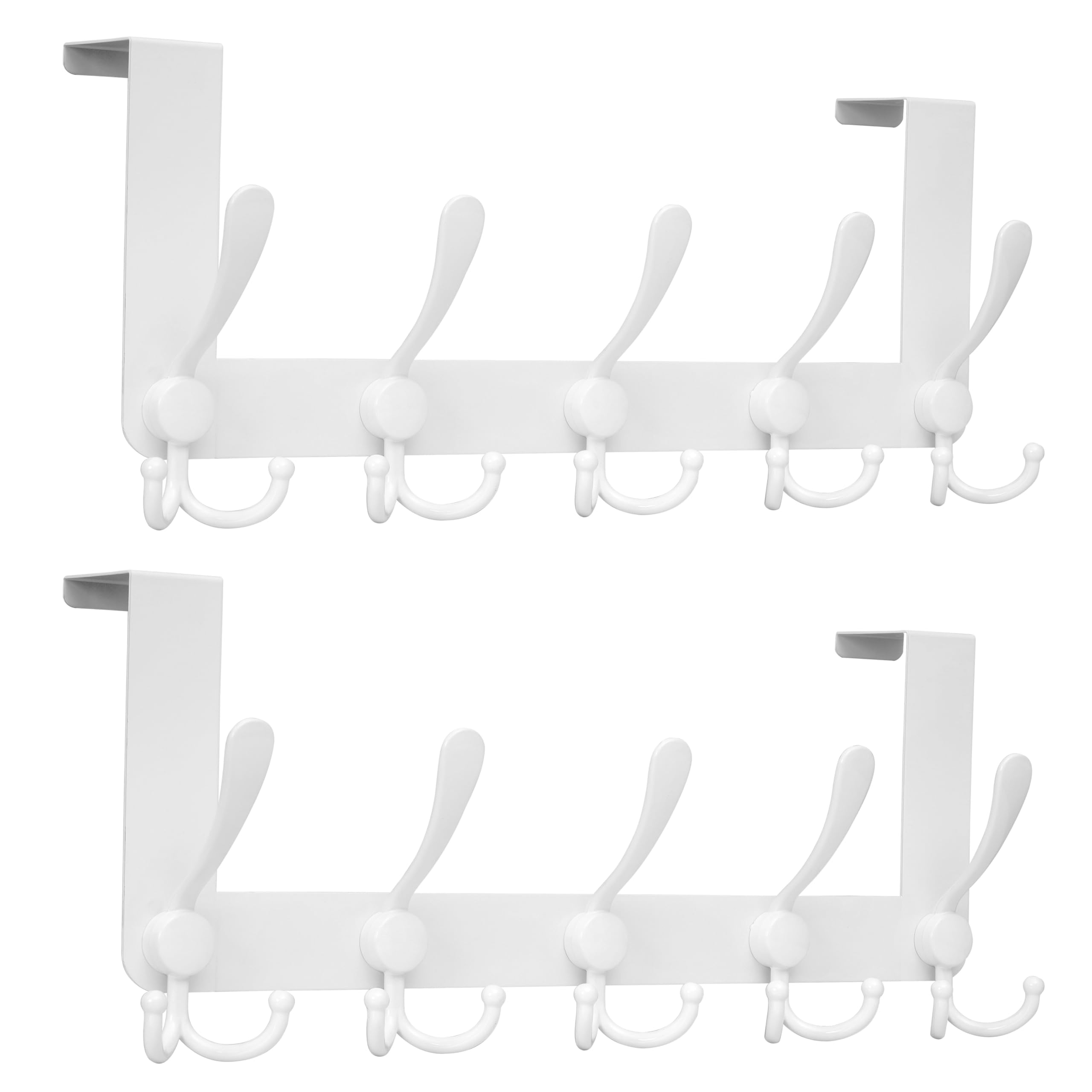HONSKY Over Door Hook-Stylish,5 Triple Hooks Sturdy Over Door Hanger,Metal Durable Door Towel Rack for Hanging Coat,Clothes,Jacket,White (2 Pack)