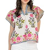 Women Boho Floral Peplum Shirt Flutter Sleeve Ruffle Babyboll Tops V Neck Patchwork Going Out Blouse Top