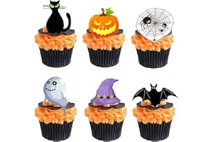 WERARU Halloween Edible Cupcake Toppers Pumpkin Ghost Bat Black Cat - Pre-cut Wafer Paper Cake Decorations，36pcs