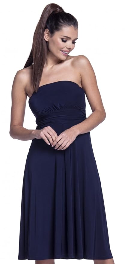 Zeta Ville - Damen Schlauchkleid Geraffte seidig Kleid Bandeau-Ausschnitt - 129z