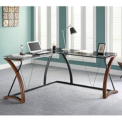 Whalen Newport Wood and Glass L-Desk