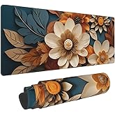 Gaming Mouse Pad, Large Non-Slip Rubber Base Mousepad, Keyboard Mouse Mat, Desk Pad with Stitched Edges, 31.5x11.8inch,Floral