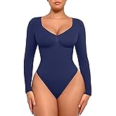 FeelinGirl Women's Long Sleeve Shapewear Bodysuit for Tummy Control Seamless Body Suits Thong V Neck Going Out Tops