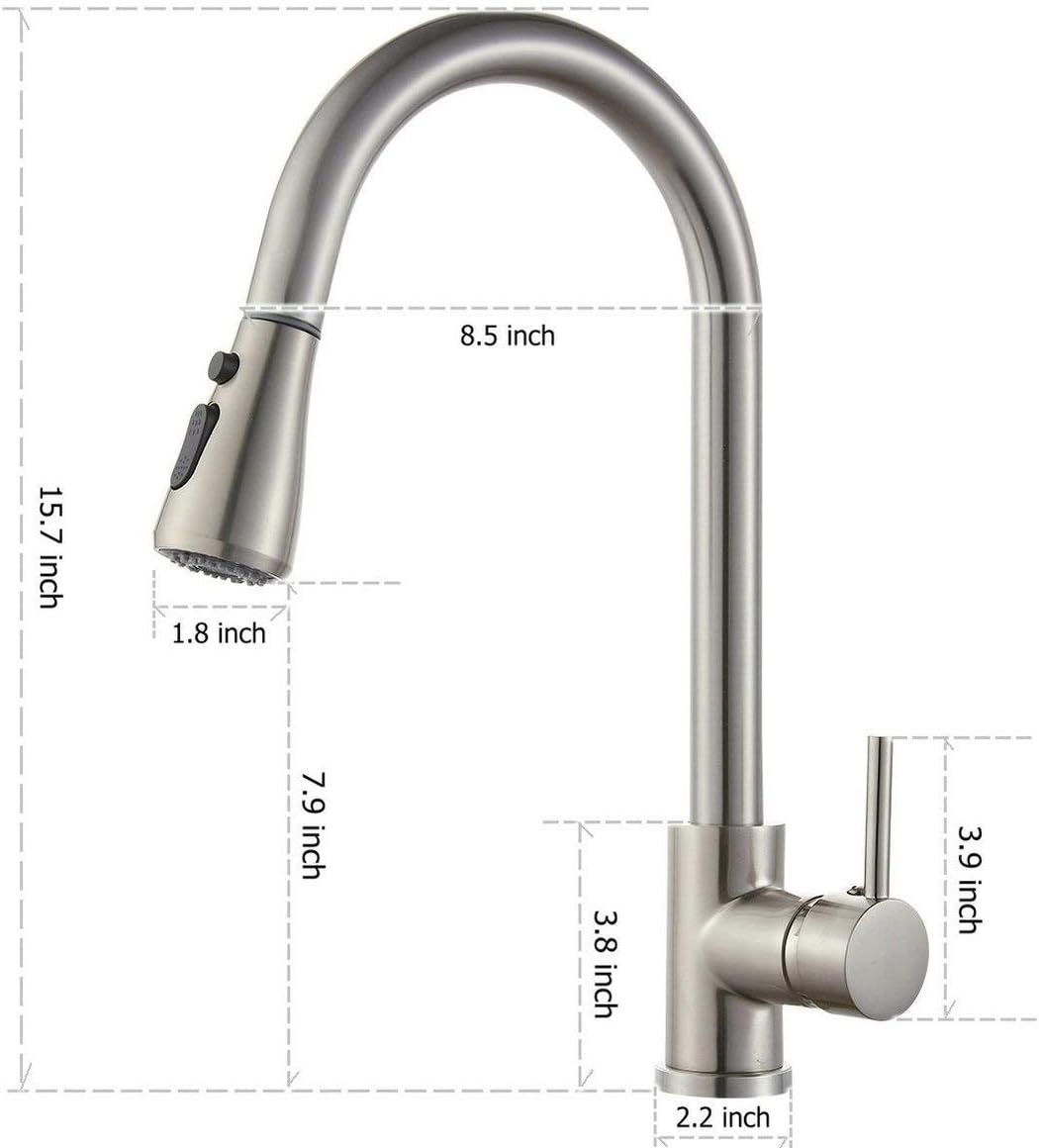 Pull Out Kitchen Sink Faucets, Single Handle Deck Mount, Kitchen Faucets with Pull Down Sprayer High Arc Brushed Nickel - - 