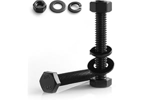 BNUOK 1/4-20 x 2-1/2" Hex Head Screws Bolts,Hex Nuts,Flat & Lock Washers,304 Stainless Steel 18-8,Black Zinc Plated,Fully Threaded(12 Sets)