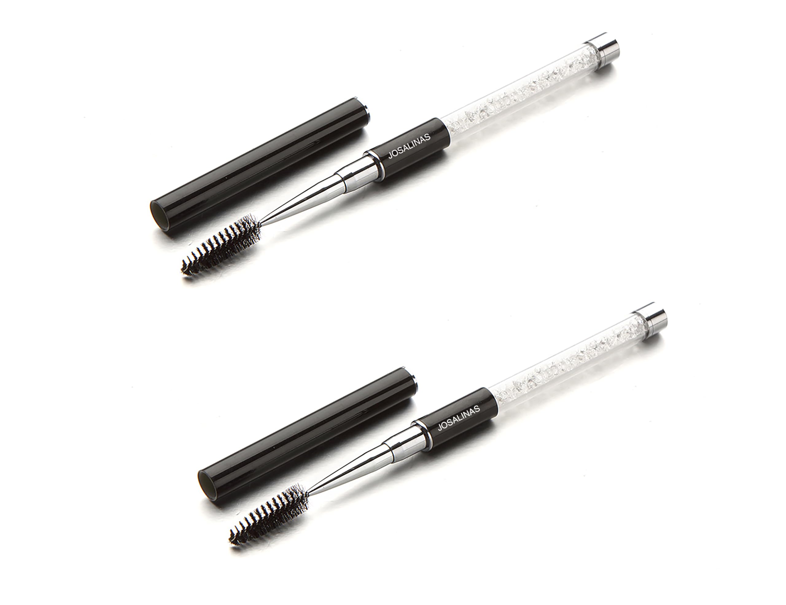 Photo 1 of JOSALINAS 2PCS Mascara Brushes, Eyebrow Eyelash Brushes, Mascara Wands Spooly Applicators, Eye Brushes, Portable Cosmetic Brushes with Cap Spoolies Brushes for Eyelash Extensions and Eyebrows, Black