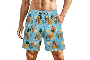 Ufkaa Custom Swim Trunks, Personlized Swimming Board Shorts for Men with Faces, Funny Beach Shorts, Hawaiian Photo Swimwear