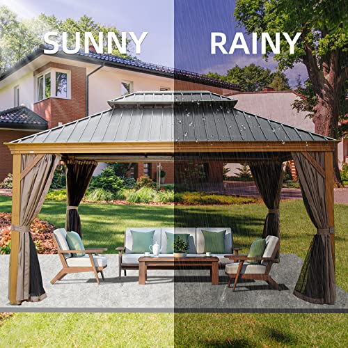 12’ x 16’ Hardtop Gazebo Outdoor Aluminum Wood Grain Gazebos with