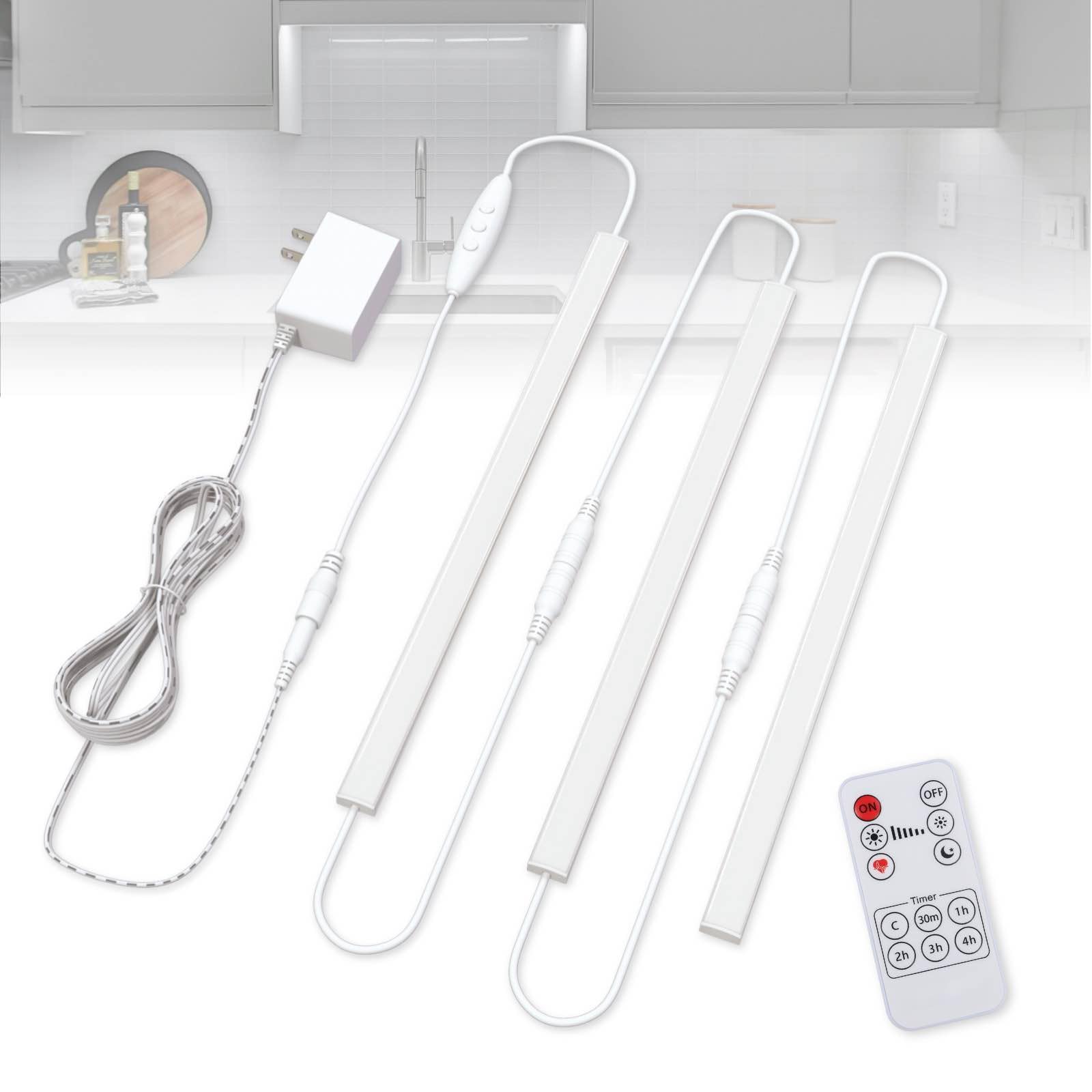 Bhasvah Under Counter Lights for Kitchen with Remote, Under Cabinet Lighting Hardwired Plug in, 12 Inch Dimmable Led Display Lights for Closet/Shelve