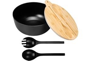 ZJRDYYK Bamboo Fiber Salad Bowl with Lid and Servers, Fruit Salad Serving Bowls, Salads Bowl Serving Set Include 1 Mixing Bow