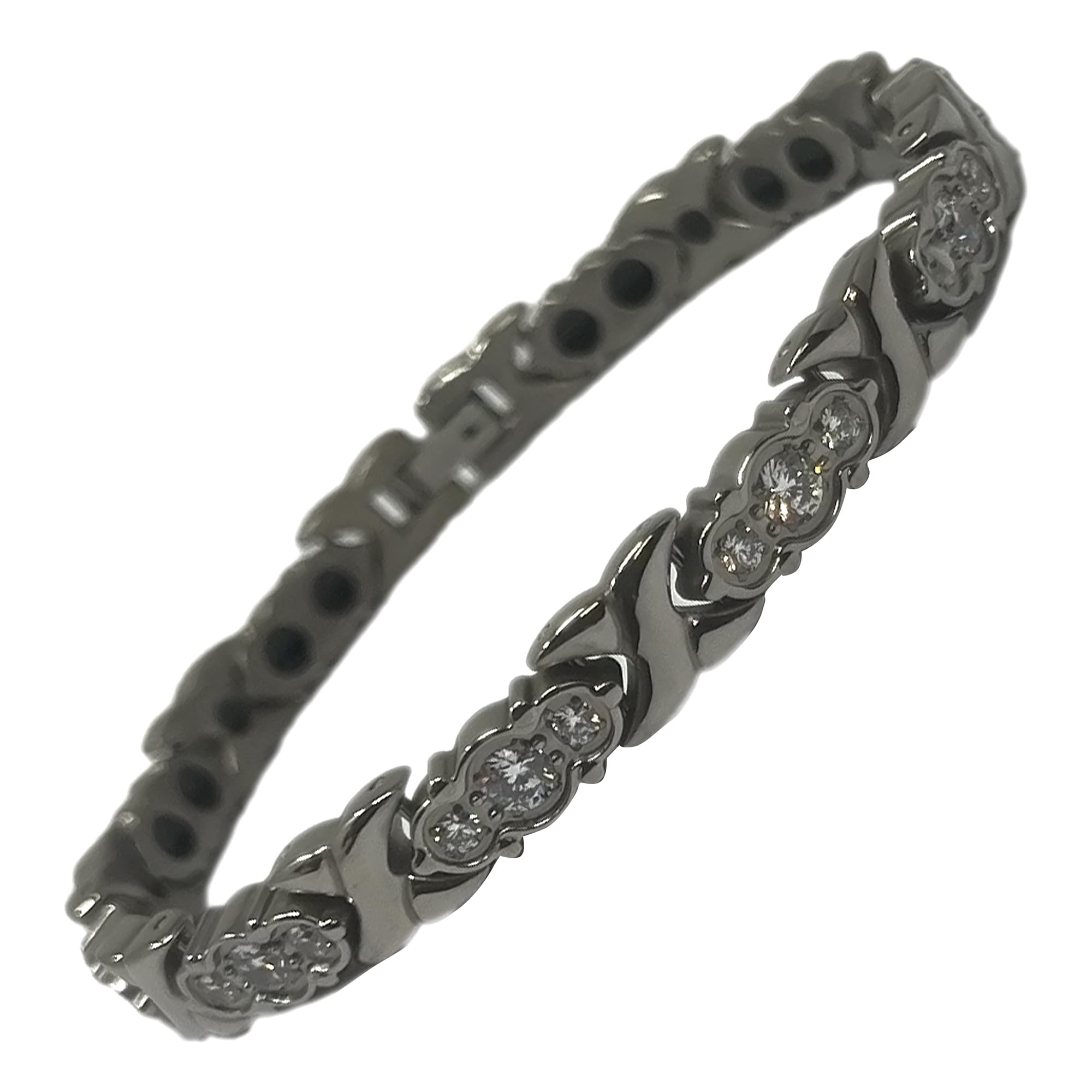 MnB Magnetics Titanium Magnetic Bracelet with a Silver Finish With Triple Set Crystals - Extra Strong Magnets
