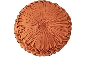 HLOVME Round Velvet Pillow for Couch Small Handmade Decorative Throw Pillow for Bed Bedroom 13.7” Dark Orange
