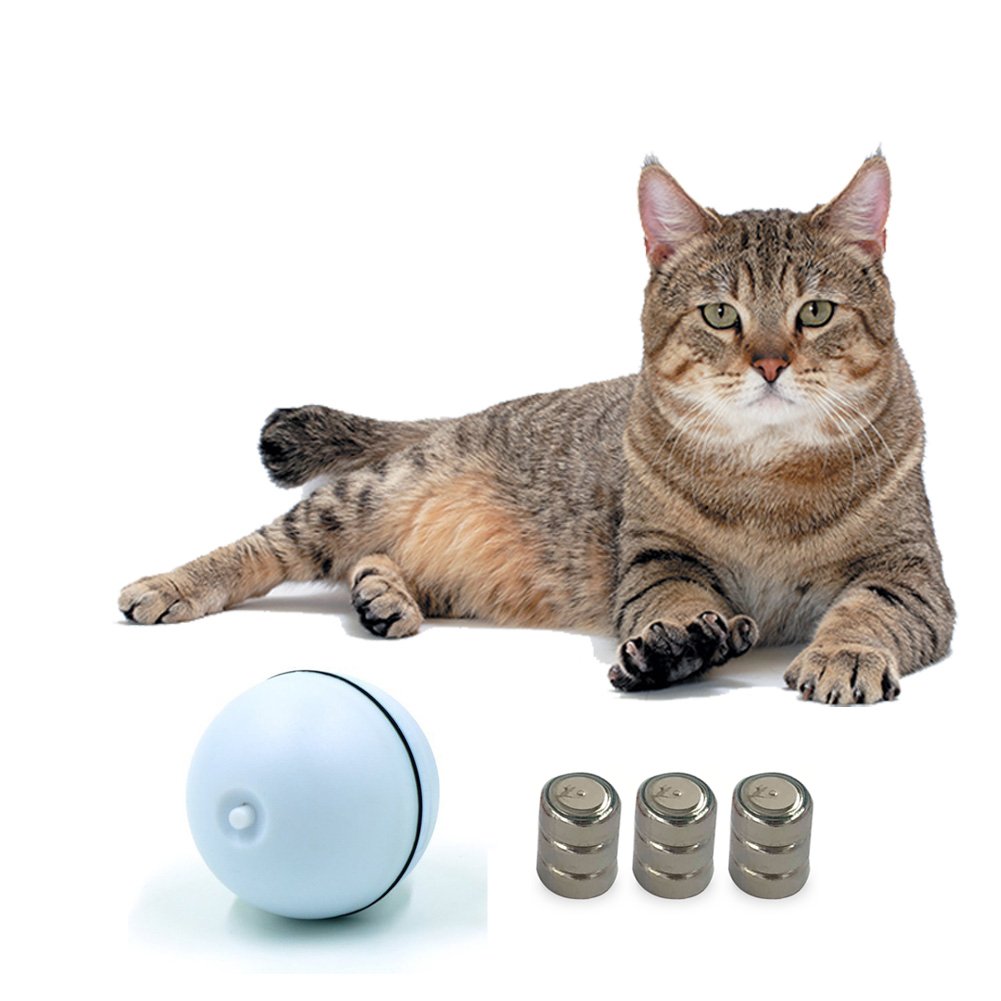 Interactive Cat Toy - 360 Degree Self Rotating Ball Automatic Light Toy For Pet, White and Pink(Batteries Included) (White)