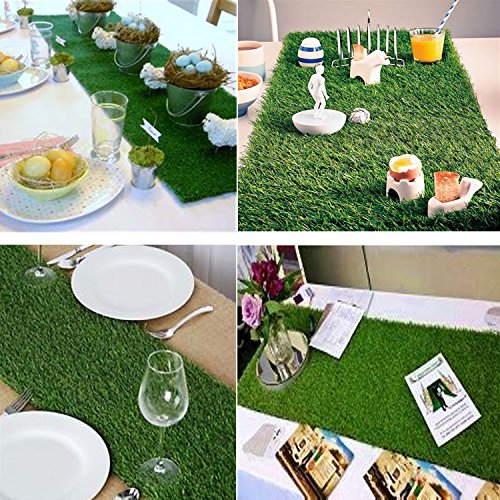 QYH Grass Table Runner Artificial Grass Tabletop Mat Fake Grass Turf