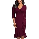 Miusol Women's Retro V-Neck Ruffle Slim Cocktail Party Dress