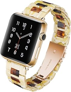 CAUNEDY Resin Watch Band for 38mm 40mm Apple Watch Series 5 4 3 2 1 with Stainless Steel Buckles Fashion Lightweight Sport Smart Watch Wristband Strap for Men Women(38/40mm,Black Honey)