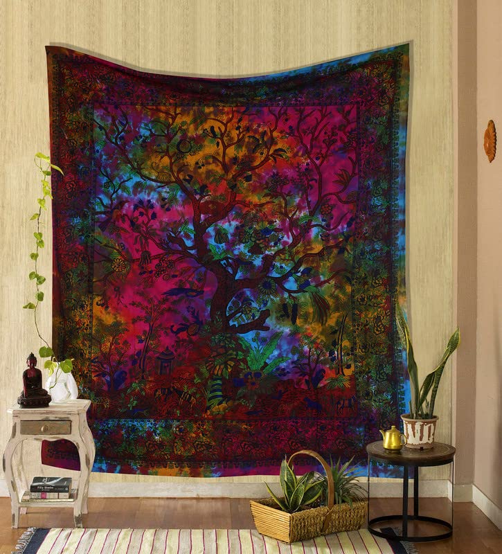 THE ART BOX Tapestry Rainbow Tree of Life Wall Hanging – Indian Cotton King Bedspread, Picnic Sheet, Wall Decor, Blanket, Wall Art for Bedroom (King, 90x105 Inch)