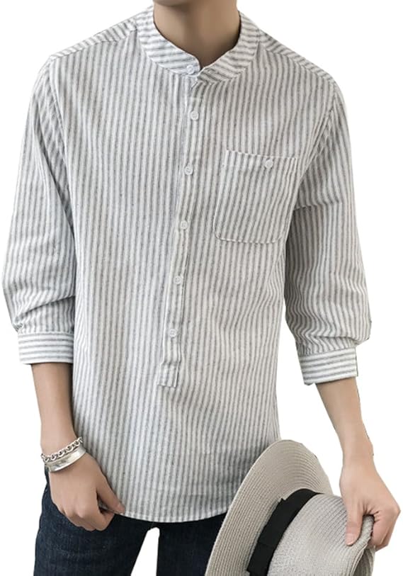 Amazon Fevon シャツ メンズ 七分袖 春夏 スタンドカラー ストライプ おしゃれ 男女兼用 ペアルック ゆったり ゆるシルエット 麻 リネン Tシャツ トップス ボタンダウン カジュアル ストリート 学生 通学 シャツ 通販 Amazon Fevon シャツ メンズ 七分袖 春夏 スタンドカラー ストライプ おしゃれ 男女兼用 ペアルック ゆったり ゆるシルエット 麻 リネン Tシャツ トップス ボタンダウン カジュアル ストリート 学生 通学 シャツ 通販