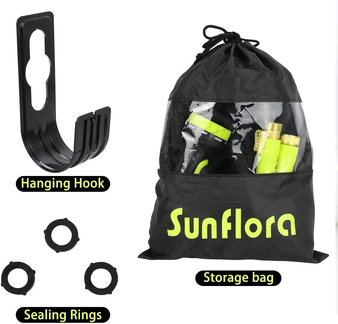 Sunflora 50 ft Expandable Garden Hose Bonus 10 feet with Solid Brass Fittings and 9 Patterns Spray Nozzle, Flexible No Kink Water Hoses for Lawn Total 60 Feet : Garden & Outdoor