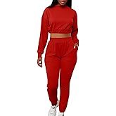 Mizoci Women's 2 Piece Outfits Lounge Jogger sets Long Sleeve Crop Top Pant Sweat Suit Tracksuit