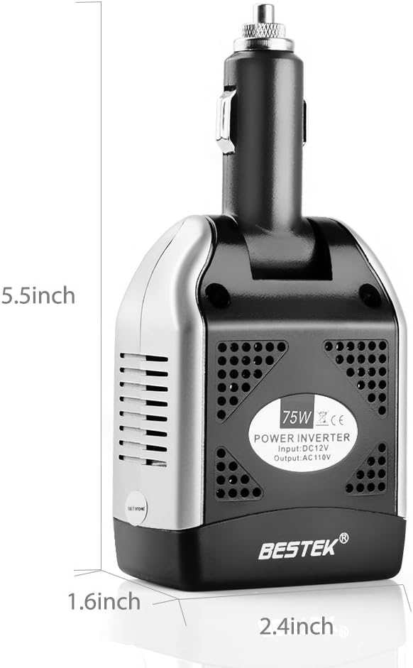 BESTEK 75W Car Charger Power Inverter DC 12V to AC 230V 240V Voltage Converter Transformer with UK Outlet Socket and Dual USB Ports Auto Adapter Plug for Phone Tablet Laptop - Image 3