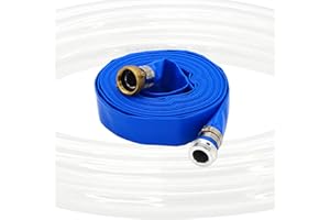 D-WEIXIN 1.5" ID x 50 ft PVC Lay Flat Discharge Hose with Aluminum Pin Lug Fittings, Heavy Duty Reinforced Blue Backwash Pump Hoses for Swimming Drain Pools and Clean Filters