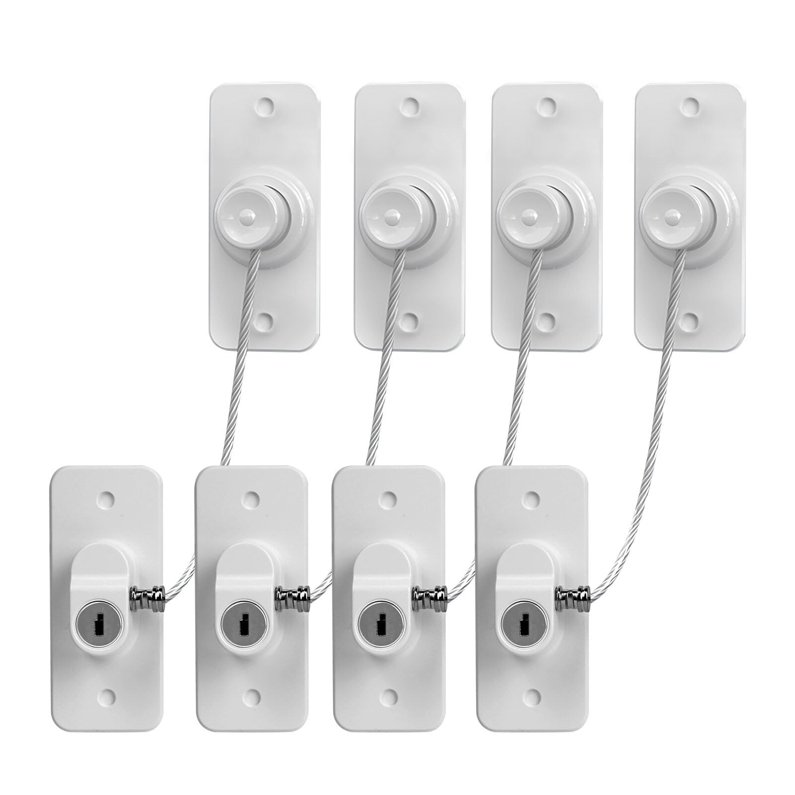 AWSGHLF 4pcs Window Door Locks with Keys - Security Cable Lock 180 Degree Rotatable Window Restrictor Locks Childproof Easy to Install for Window/Refrigerator/Drawer/Door