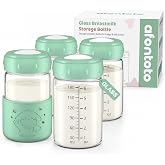 Glass Breastmilk Storage Bottles, Replacement Spectra Pump Bottles, BPA Free Wide Neck Borosilicate Glass Breast Milk Collection Baby Bottle with Silicone Sleeve, Breastfeeding Essentials, 6oz, 4 PCS