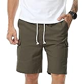 Suvifuly Mens Linen Shorts Casual Elastic Drawstring Lightweight Shorts Outdoor Running Beach Vacation Multi-Pockets Short