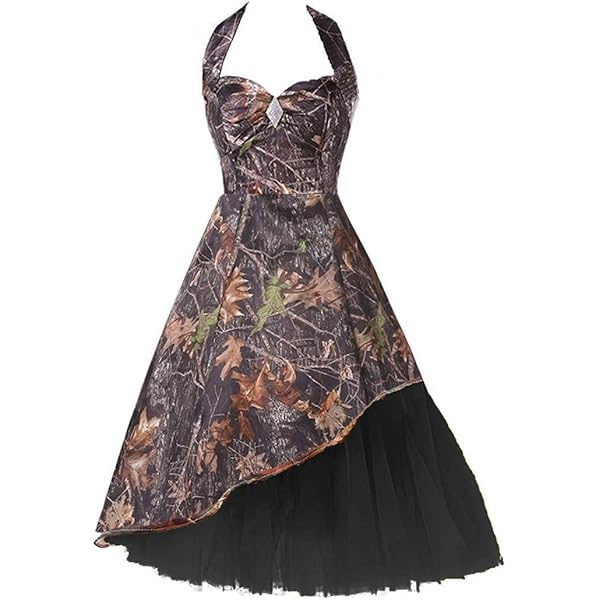 Amazon.com: YINGJIABride Pink Camo High Low Bridesmaid Dresses Wedding  Party Formal Dress Halter Black Size 2 : Clothing, Shoes & Jewelry