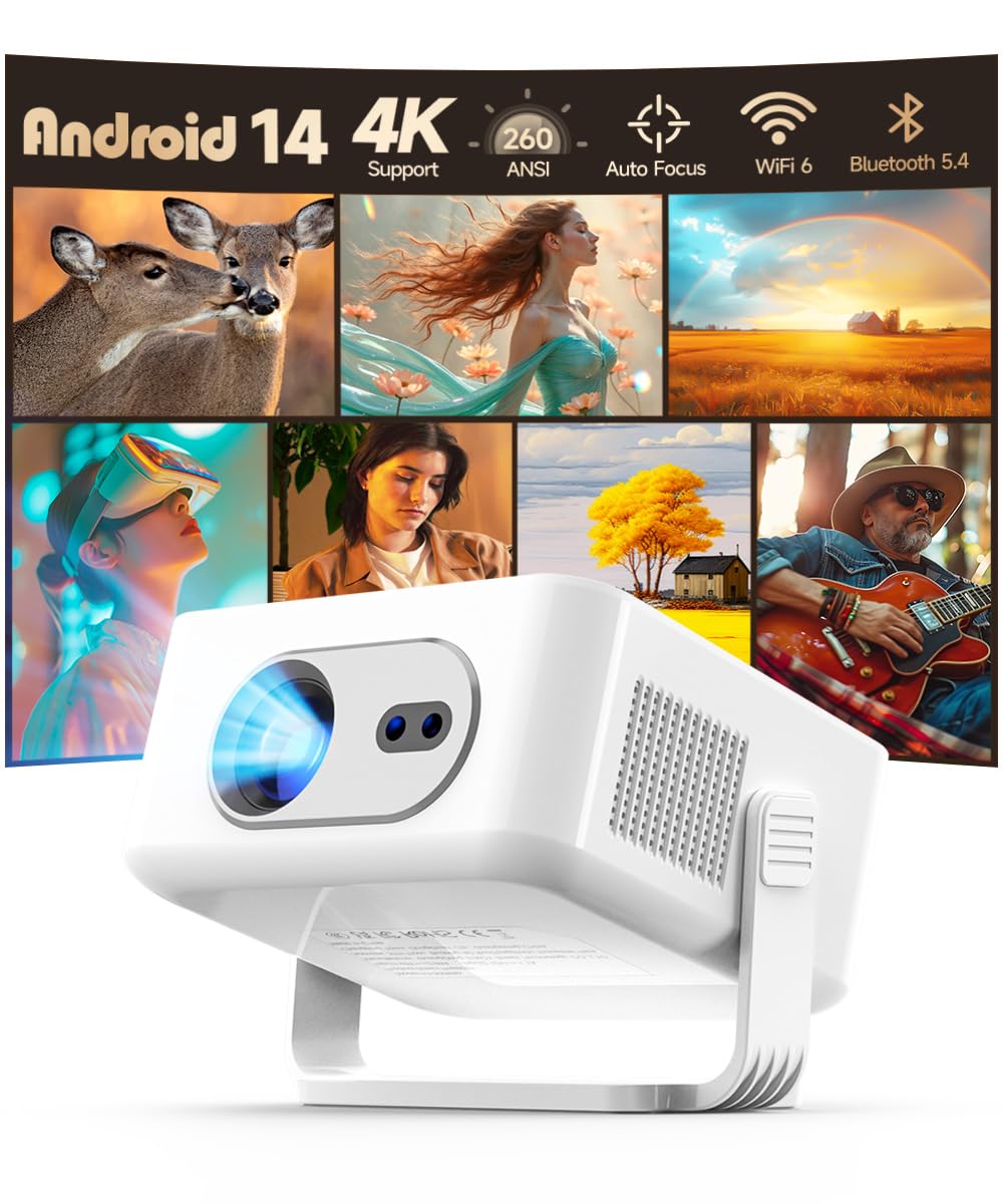 Photo 1 of 2025 Android 14 Smart Projector 4K & 8K Support, Protable Projector with WiFi 6 and Bluetooth 5.4, Auto Focus & Vertical Keystone, 180°Rotatable, Mini Proyector for Outdoor Home HY300Max