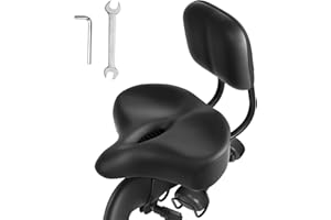 MOONCOOL Oversized Bike Seat with Adjustable Backrest, 12" × 12" Wide Padded Saddle for Bicycles, Tricycles & Exercise Bikes,