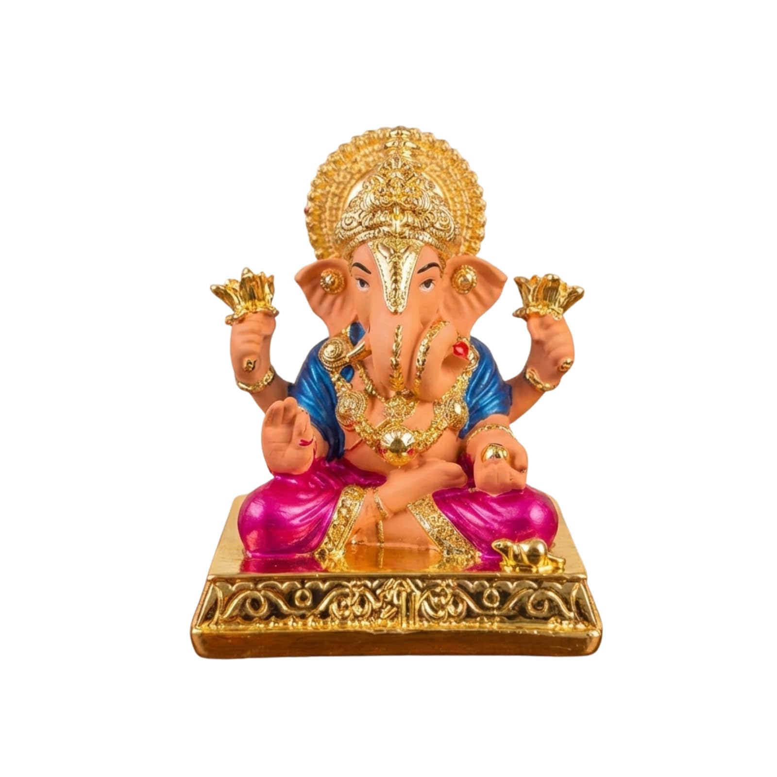 House Of Wemy 24k Gold Plated Dagdusheth Ganesh Idol/Murti | Ganpati Statue for Car Dashboard, Office Table, Desk, Hindu Gifting and Home Aesthetic Decoration - Resin (‎ 3.5 x 3 x 2 Inches)