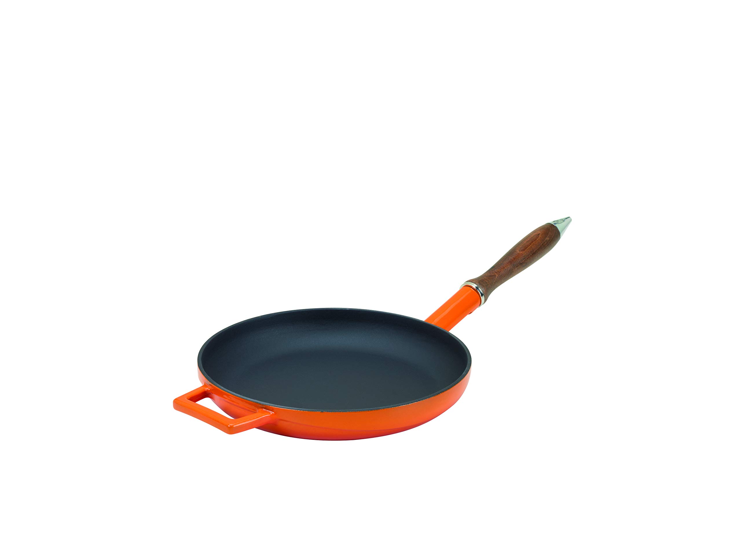 Pentole Agnelli COGHSFP11128O Cast Iron Frying Pan with Wooden Handle, Diameter 28 Cm, Orange
