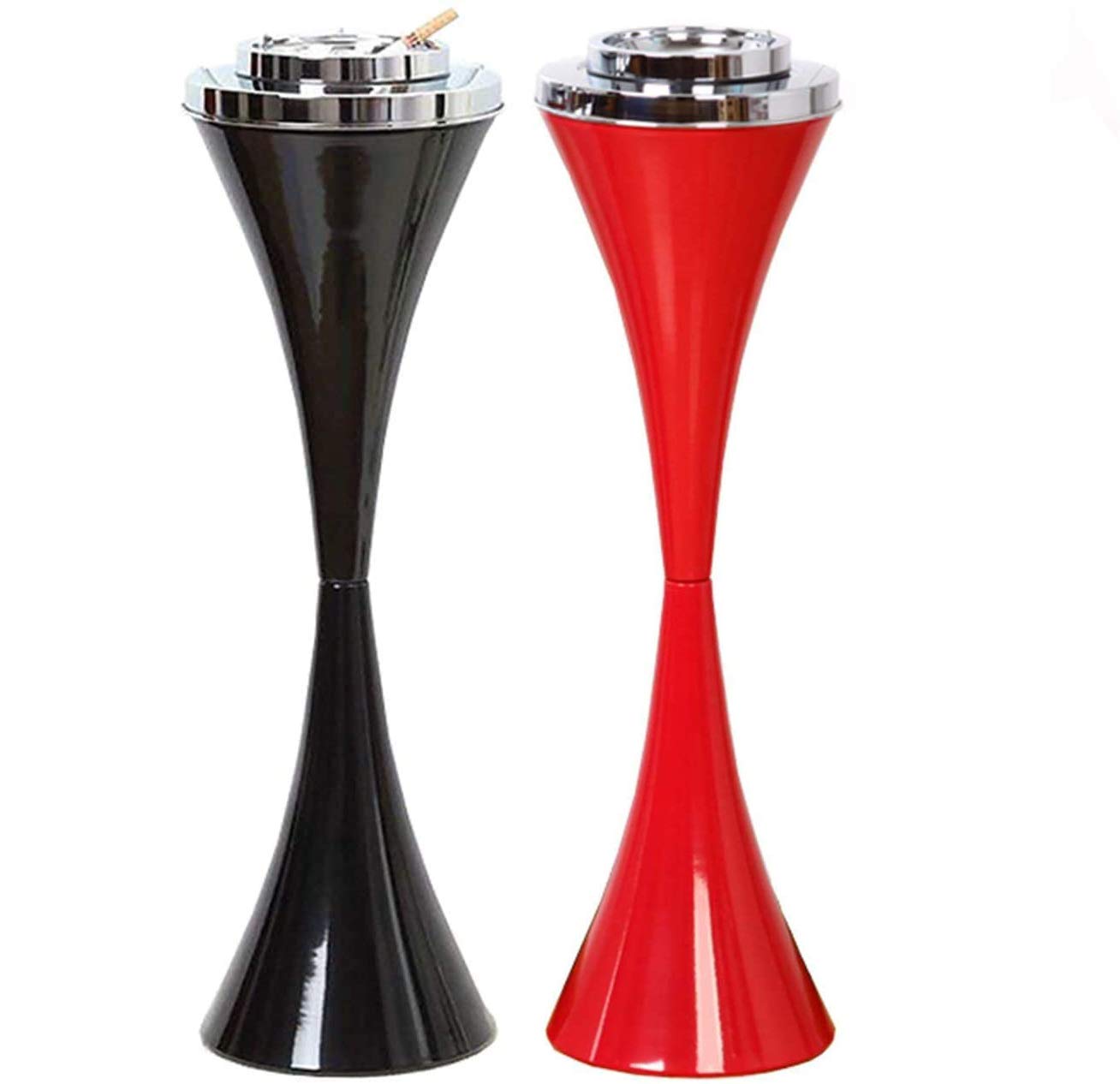 Floor Standing Ash Tray with Lid Stainless Steel Contemporary Self-Cleaning Smoking Ashtray Creative Smart Cigarette Detachable Ashtrays Patio Windproof Ash Holder (Black)