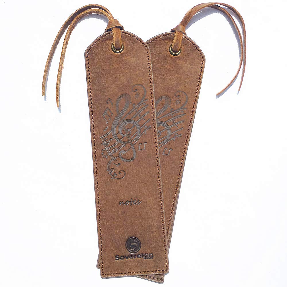 Leather Bookmark Handmade with Music Notes Design - Pack of 2 Genuine Leather Book Marks - Perfect Bookmarks for Men Women and Kids | Great Idea for Leather Gifts for Bookworms Writers & Friends