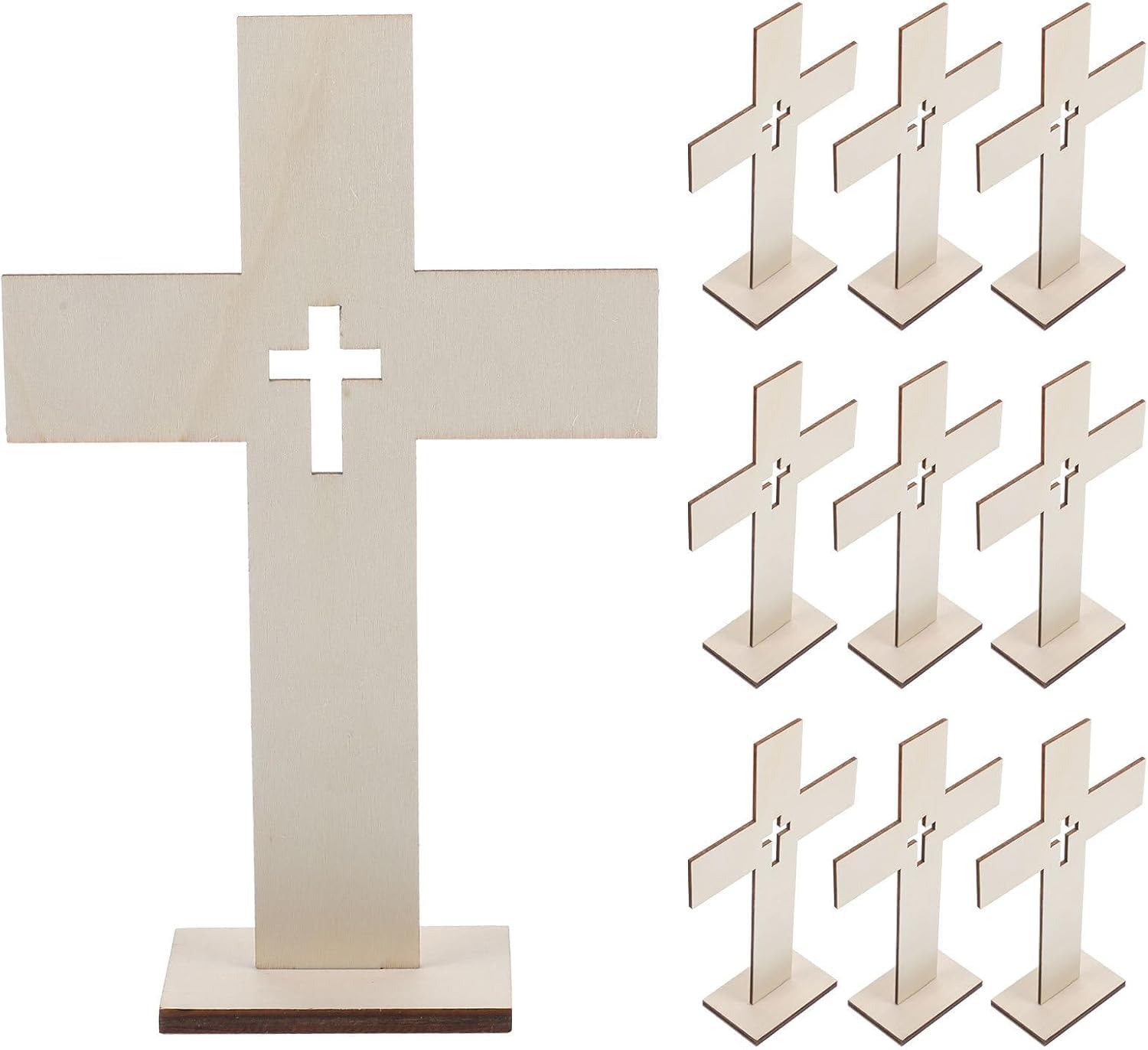 Photo 1 of 10pcs Wooden Crosses for Crafts: Unfinished Standing Crosses with Bases Catholic Baptism Decoration Religious Centerpiece Stand for Home Church Decor Prayer Gifts
