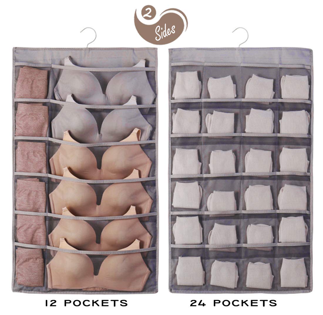 AARainbow Dual-Sided Hanging Closet Organizer with 36 Pocket for Underwear Stocking Toiletries Accessories Bra Dresser Panty Socks Drawers Home Basics 18.9 in30.7 in (C-Grey)