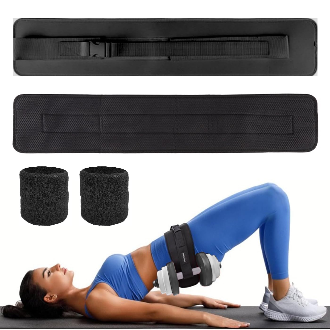 Exercise Hip Thrust Belt with 1Pair of Wristbands Adjustable Lifting Belt for Hip Thrust Weight Belt with Extra Padding for Dumbbells Kettlebells Calisthenics Training Bodybuilding