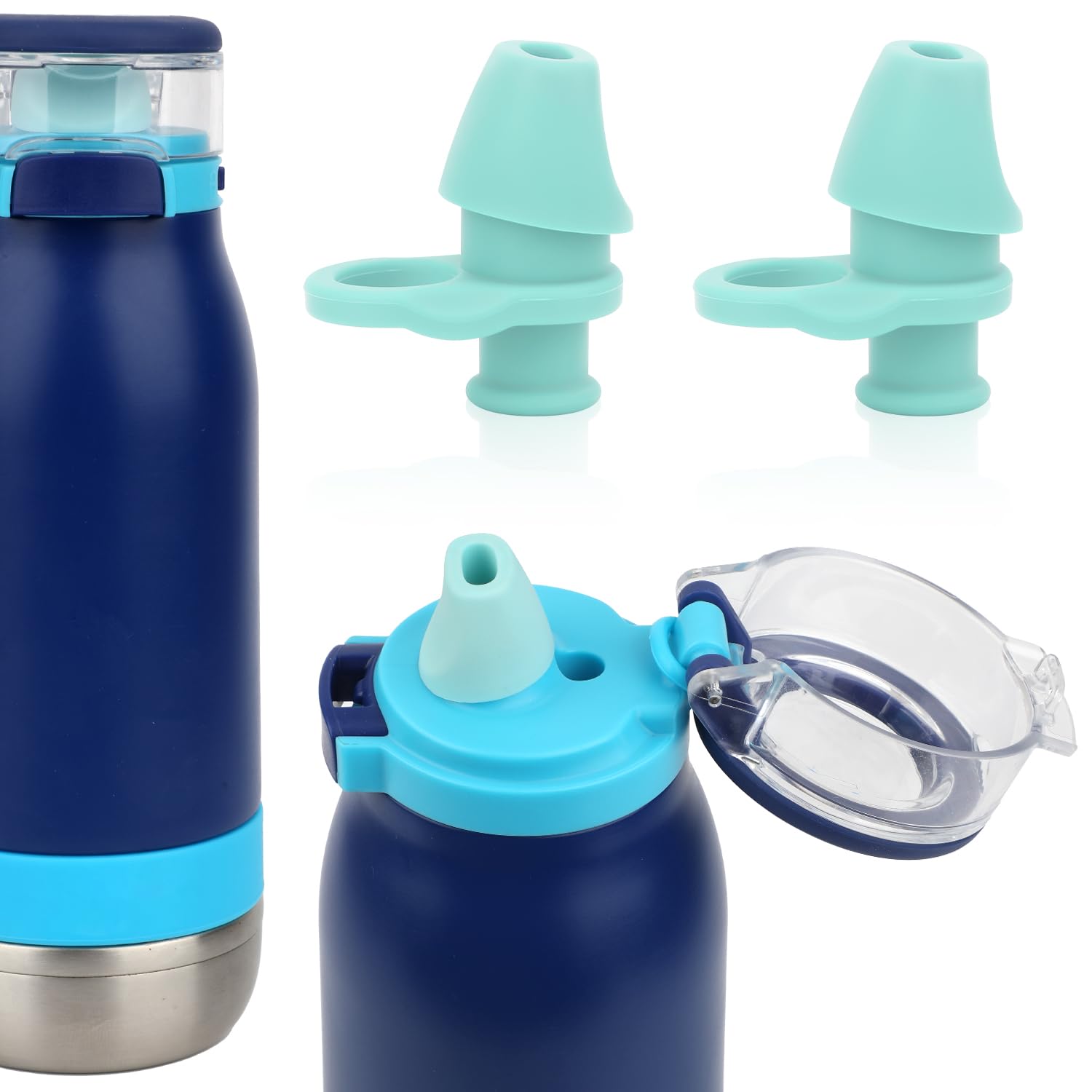 BOXOB 2pcs Bite Valve Spout Replacement for Ello Emma 14oz Kids Water Bottle, Silicone No BPA Water Bottle Mouthpiece Lid Replacement Compatible with Ello Emma 14oz Accessories Parts(Blue)