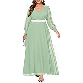 Pinup Fashion Women Plus Size Formal Dresses - Evening Gown Long Sleeve Chiffon Beading Maxi Dress