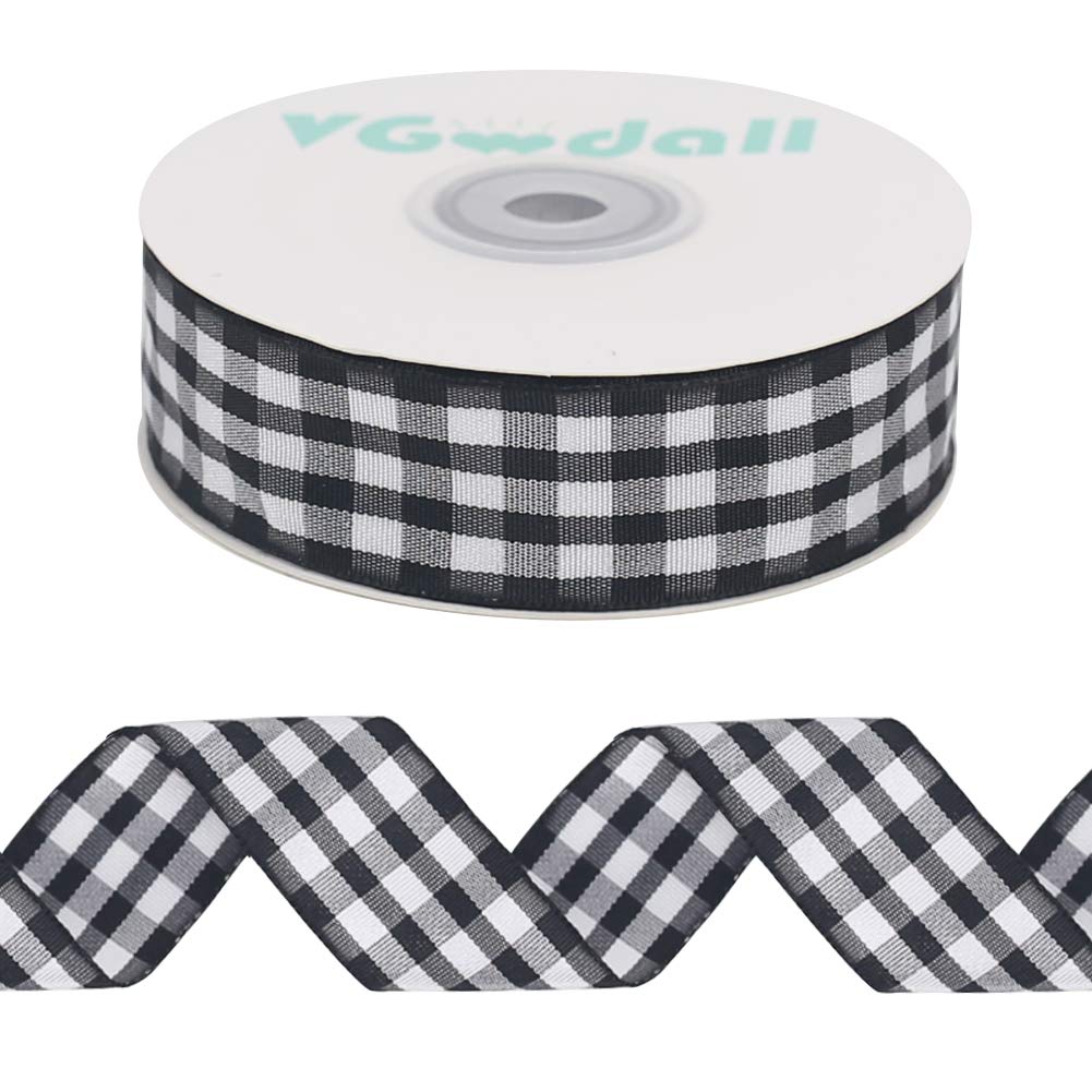 Buffalo Ribbon Decoration-25 Yards and 1 Inch White and Black Gingham Ribbon, Decorate Your House,Staircase and DIY Any Kind of Style You Like