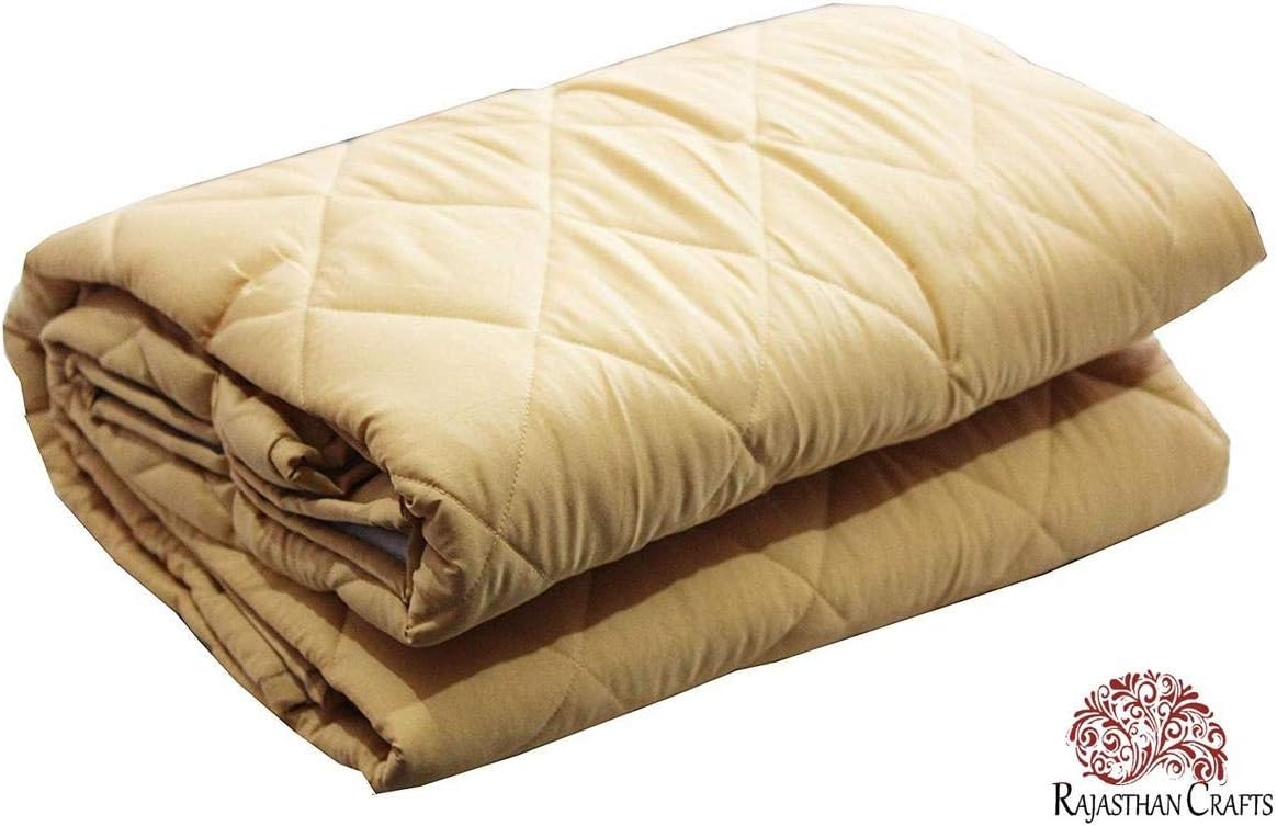Rajasthan Crafts Microfiber Mattress Protector Colored Double Bed Water Proof (72"X78", Beige)