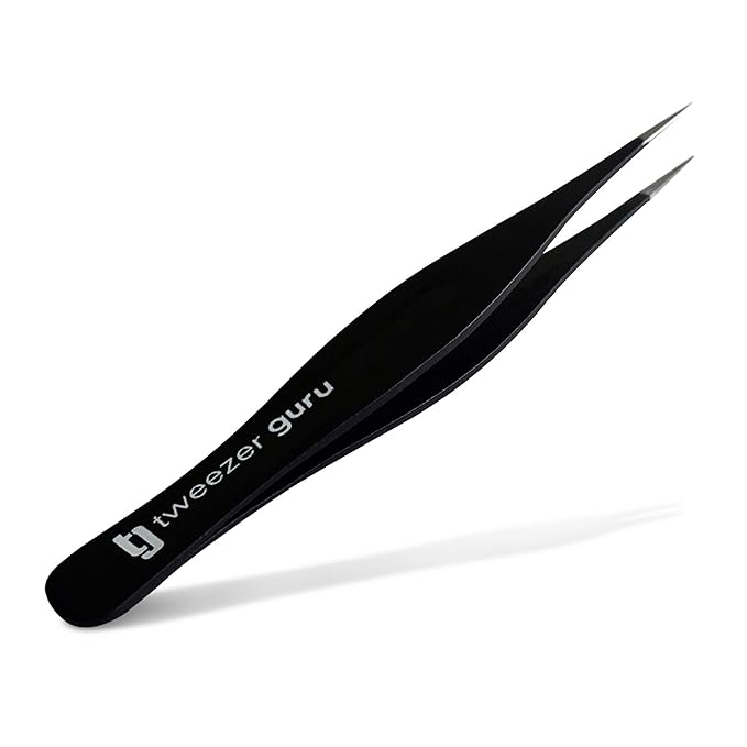 (Black) Tweezers, Professional Grade Pointed Tweezers for Ingrown