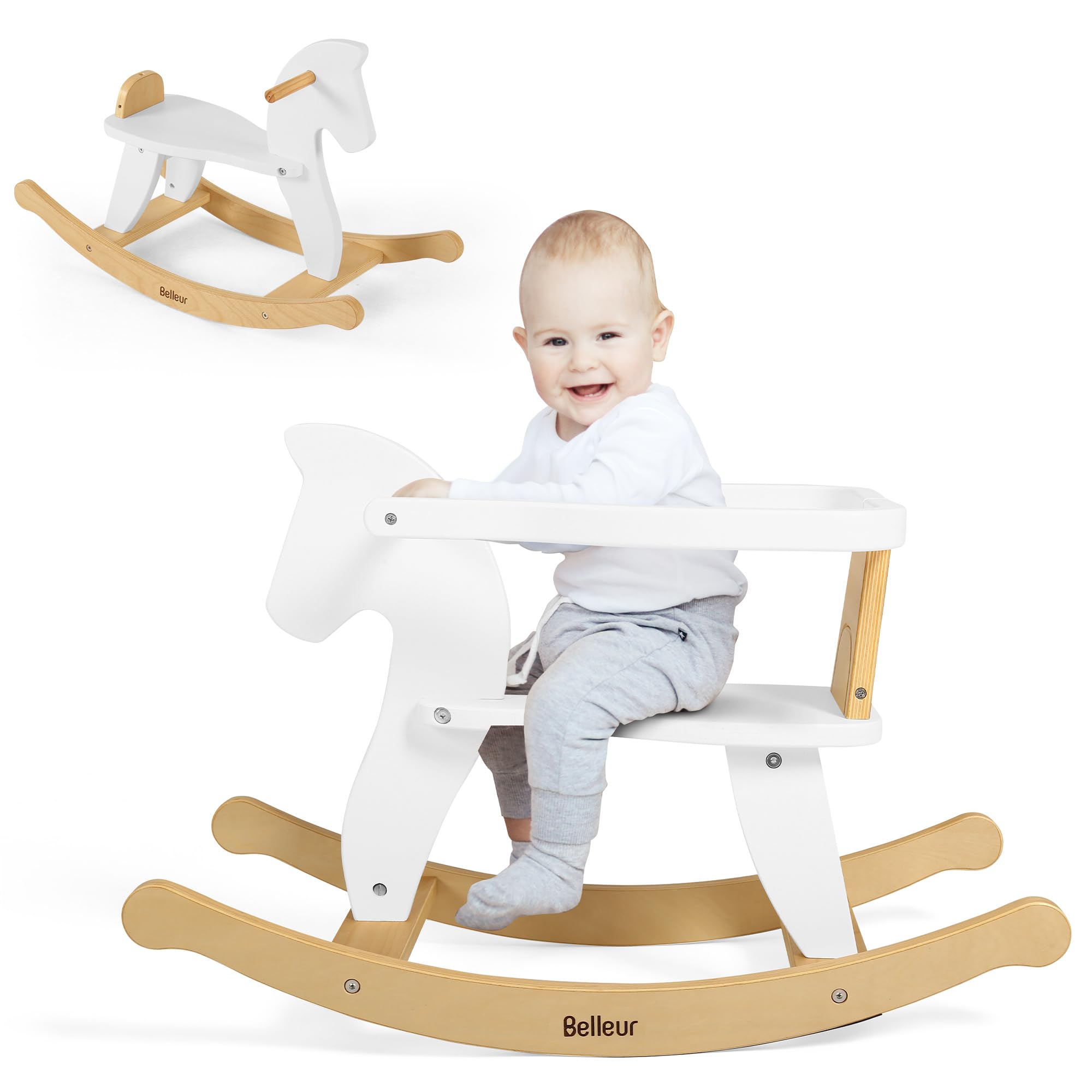 Belleur Wooden Rocking Horse for Toddler 1-3 Year Old, Baby Wood Ride ...